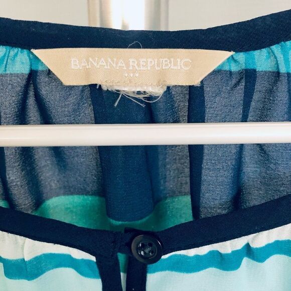BANANA REPUBLIC FACTORY Blue Green White Stripe Light Sheer‎ Peasant Blouse Sz M - Picture 4 of 6
